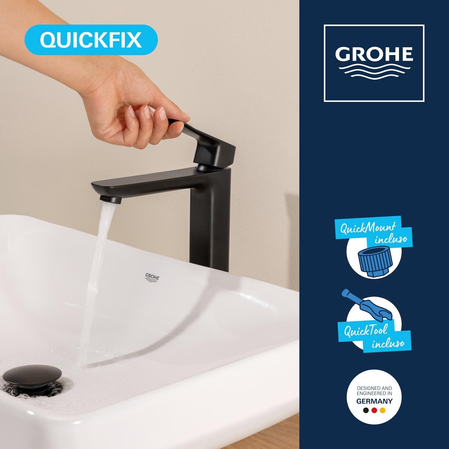 GROHE Dice Rubinetto Lavabo XL 270 mm Nero Opaco Water Saving