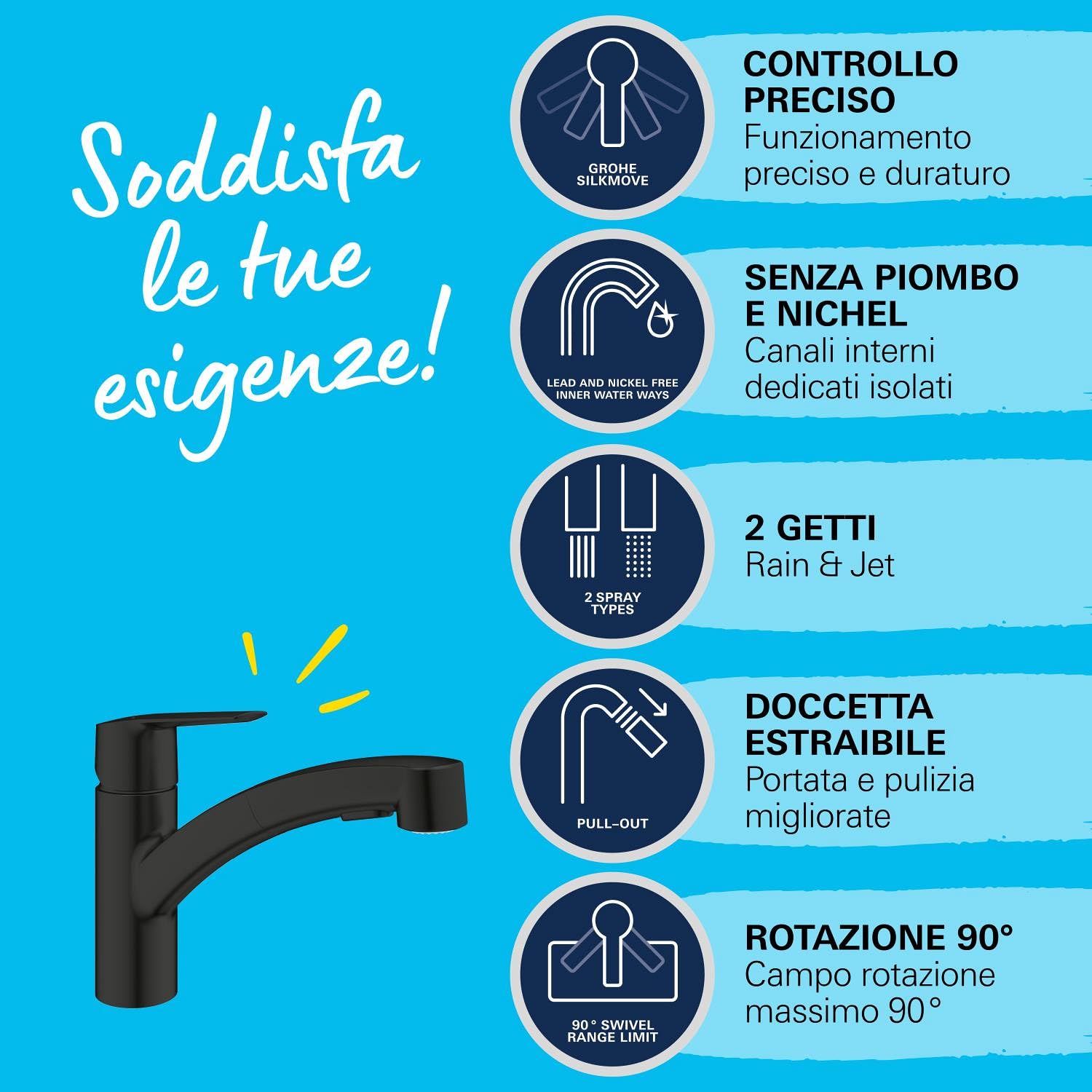 Grohe Start 303072431 miscelatore cucina nero doccetta 2 getti