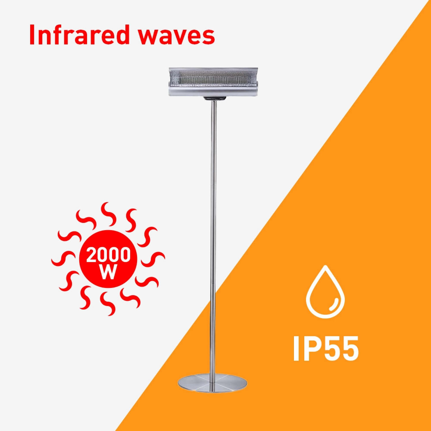 Sined Terra 2000 stufa infrarossi a piantana 2000W grigia IP65