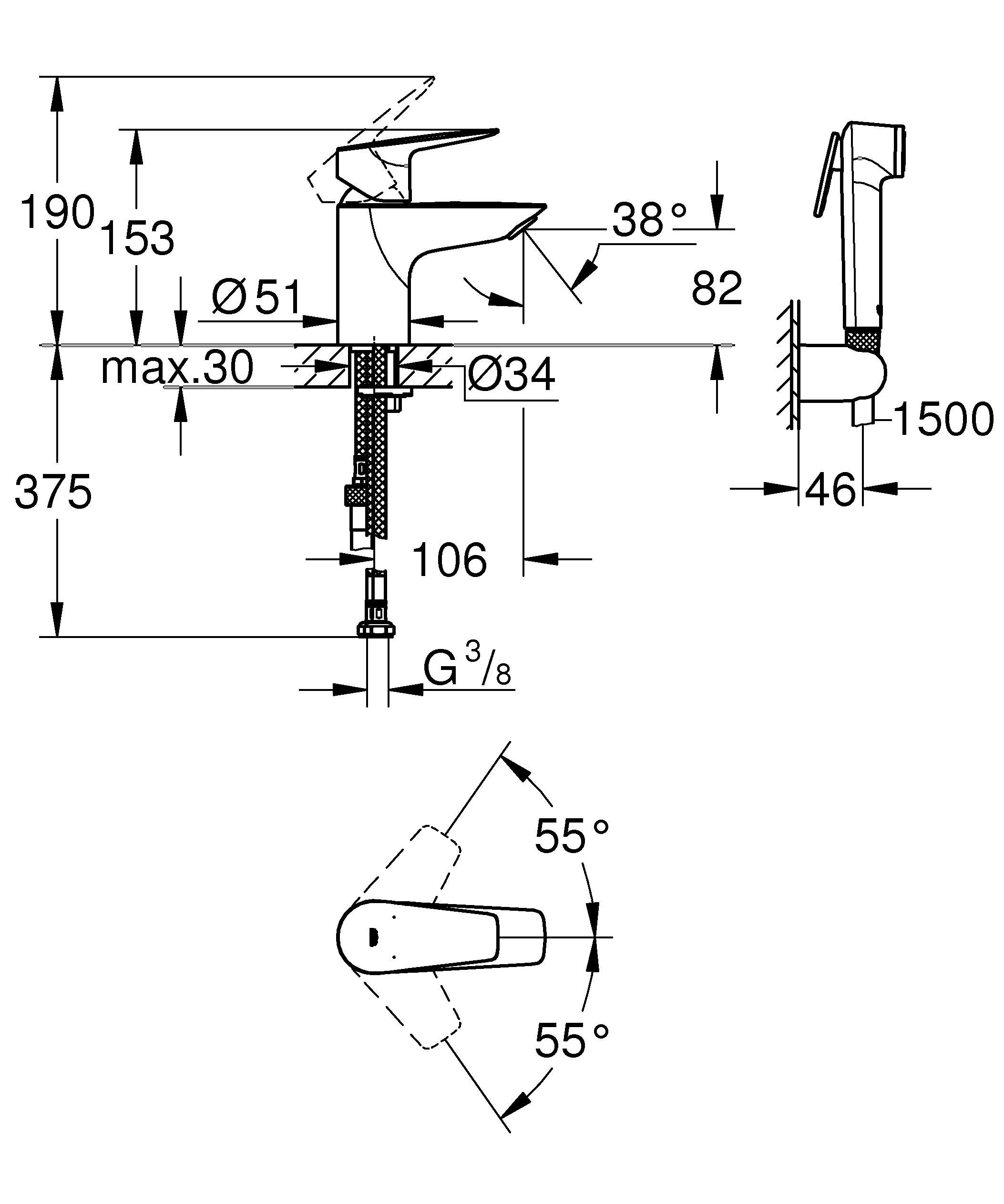 GROHE Start Edge miscelatore lavabo nero opaco con doccetta igienica