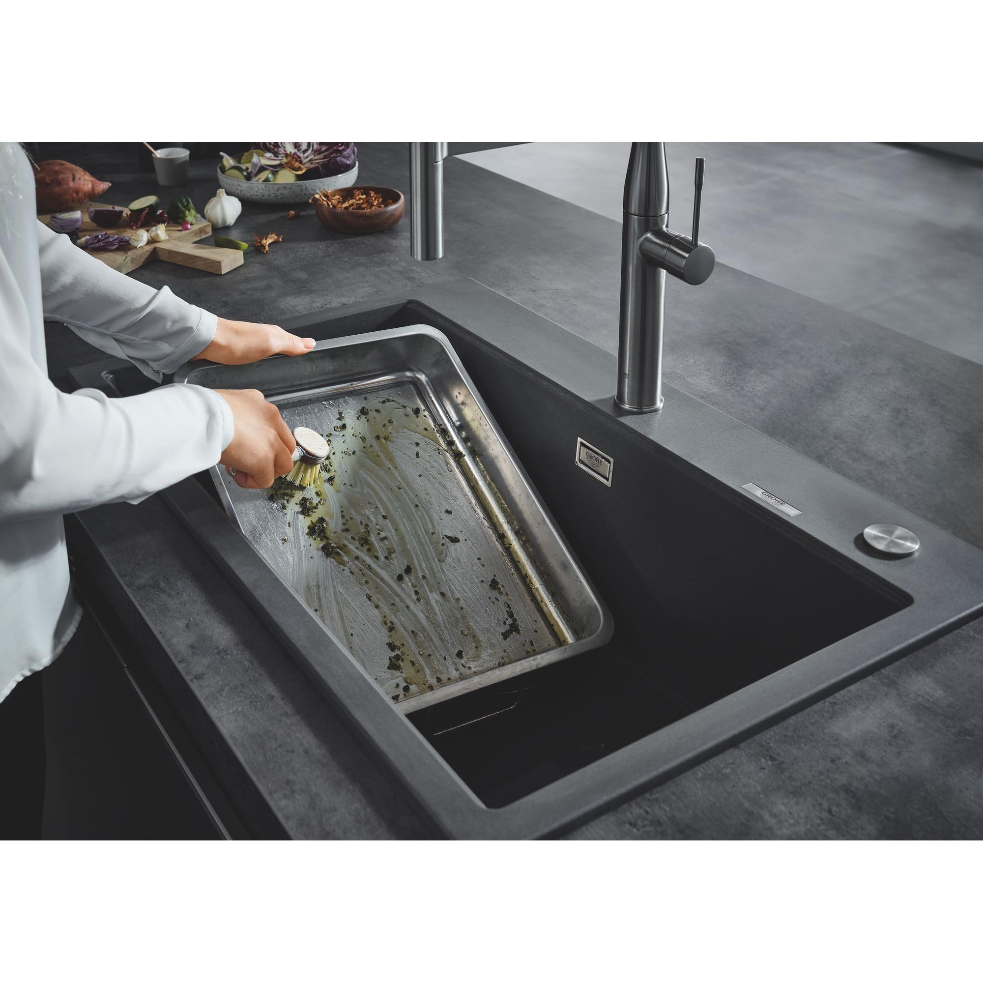 GROHE K700 80-C Lavello Cucina 78x50 Granite Black con Gocciolatoio