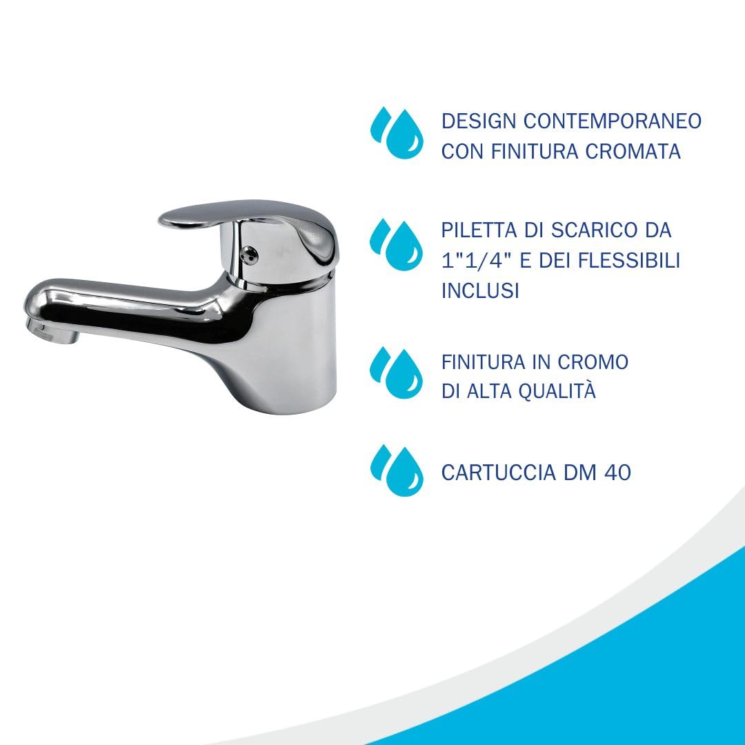 Fluxy Urano rubinetto lavabo cromato con piletta