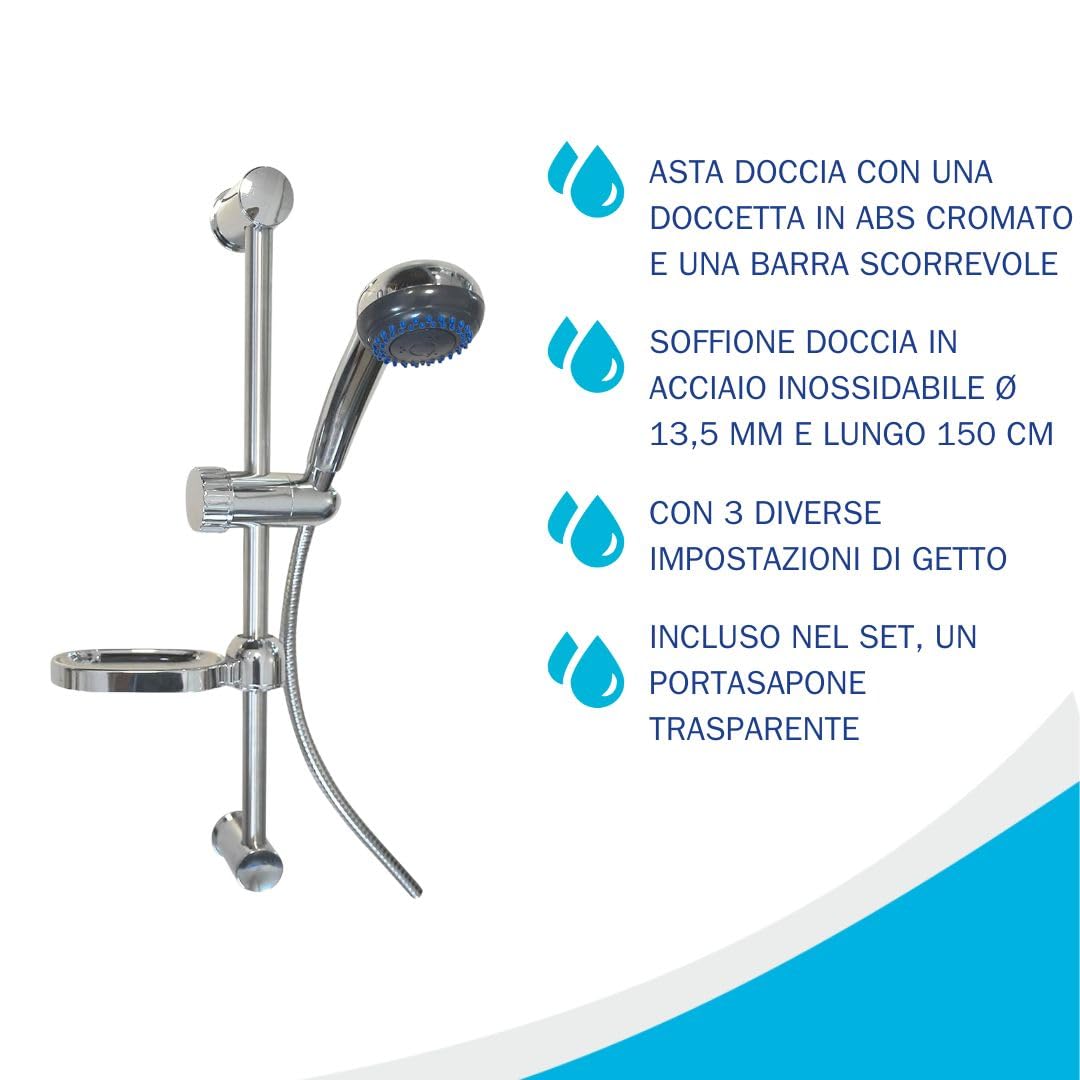 Fluxy saliscendi doccia 3 getti argento acciaio cromato