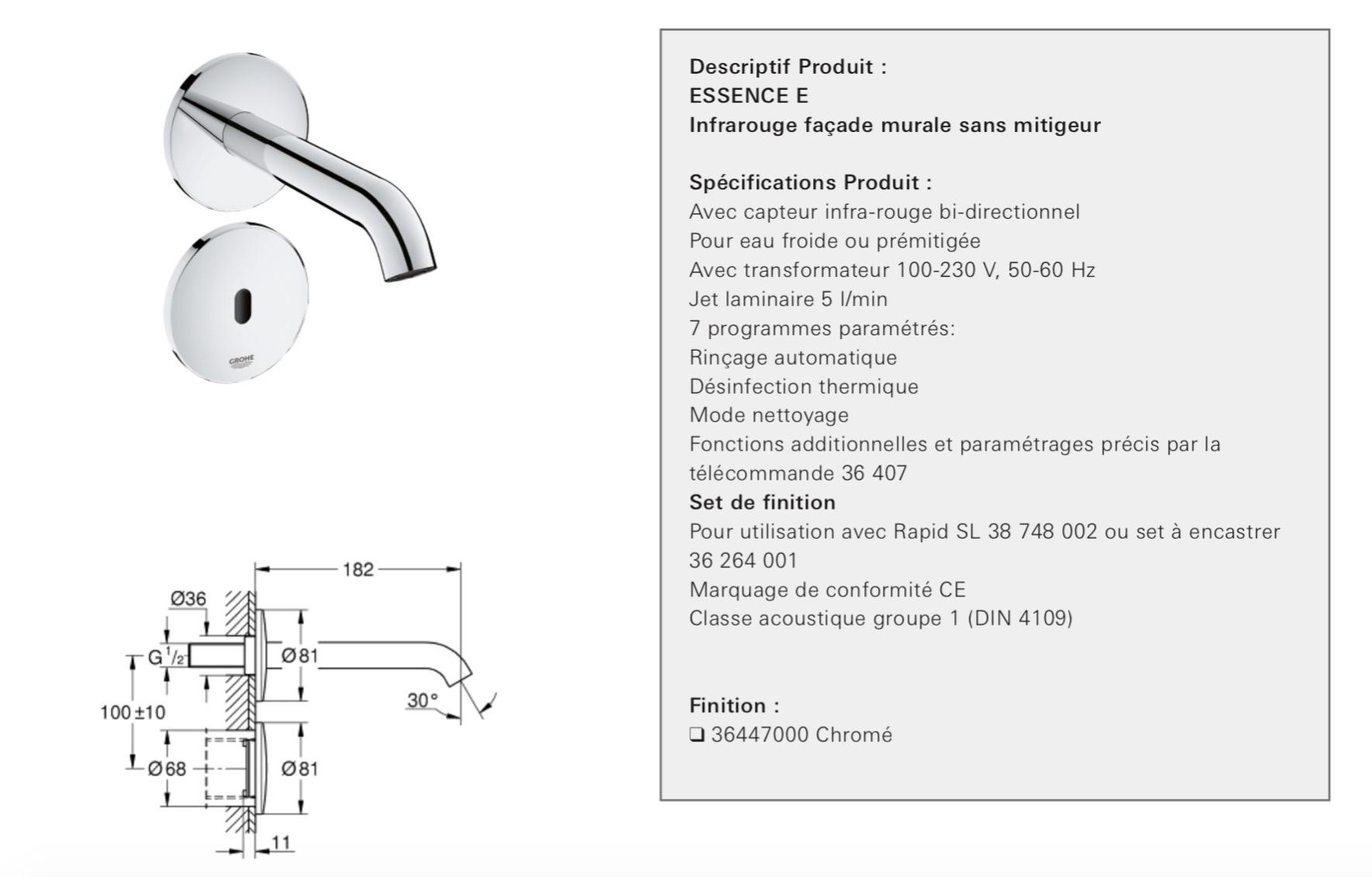 Grohe Essence E 36447000 rubinetto lavabo a parete cromo 230V