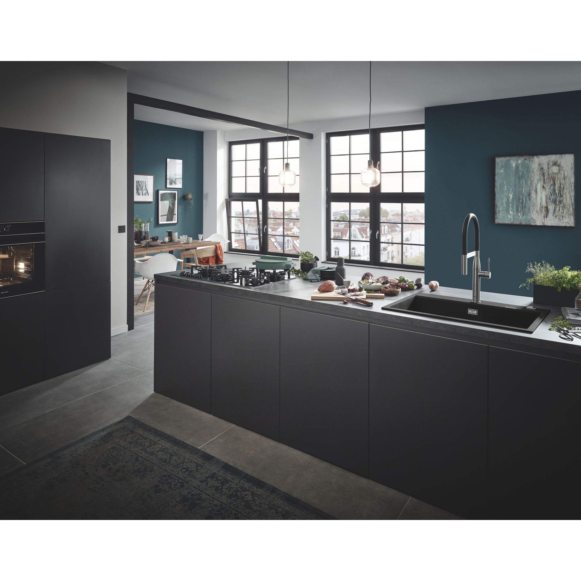 GROHE K700 80-C Lavello Cucina 78x50 Granite Black con Gocciolatoio