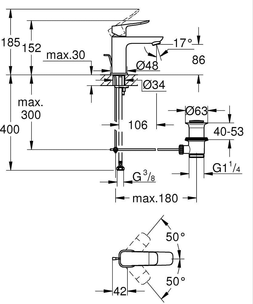 Grohe Dice 1018562430 rubinetto lavabo nero opaco