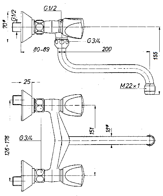 Schmiedl GS1400P miscelatore a muro due maniglie becco girevole
