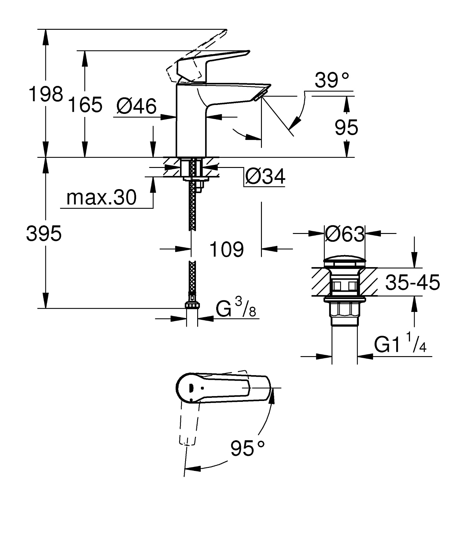 GROHE Start 23550002 Miscelatore Lavabo S con Piletta
