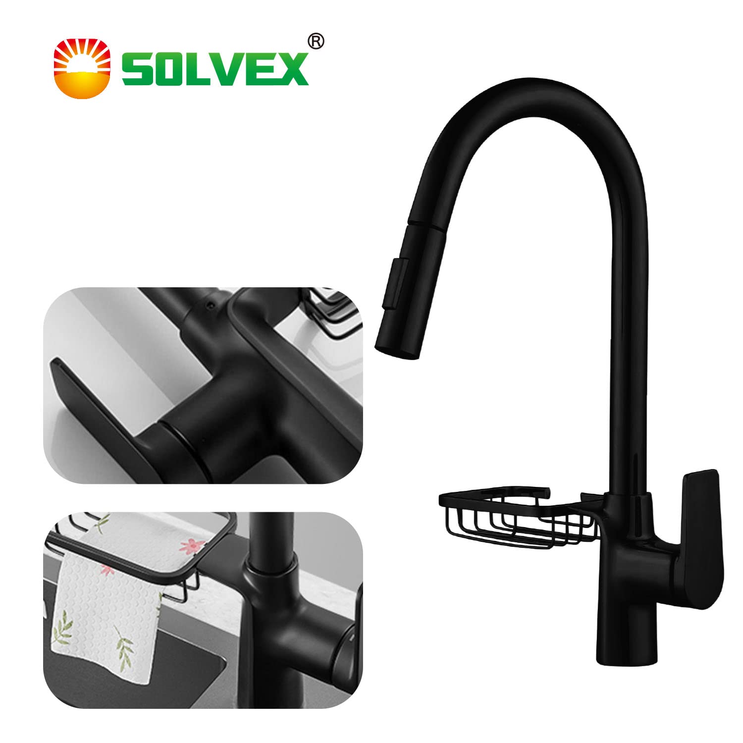 Solvex SP-10044-N rubinetto cucina nero acciaio inox