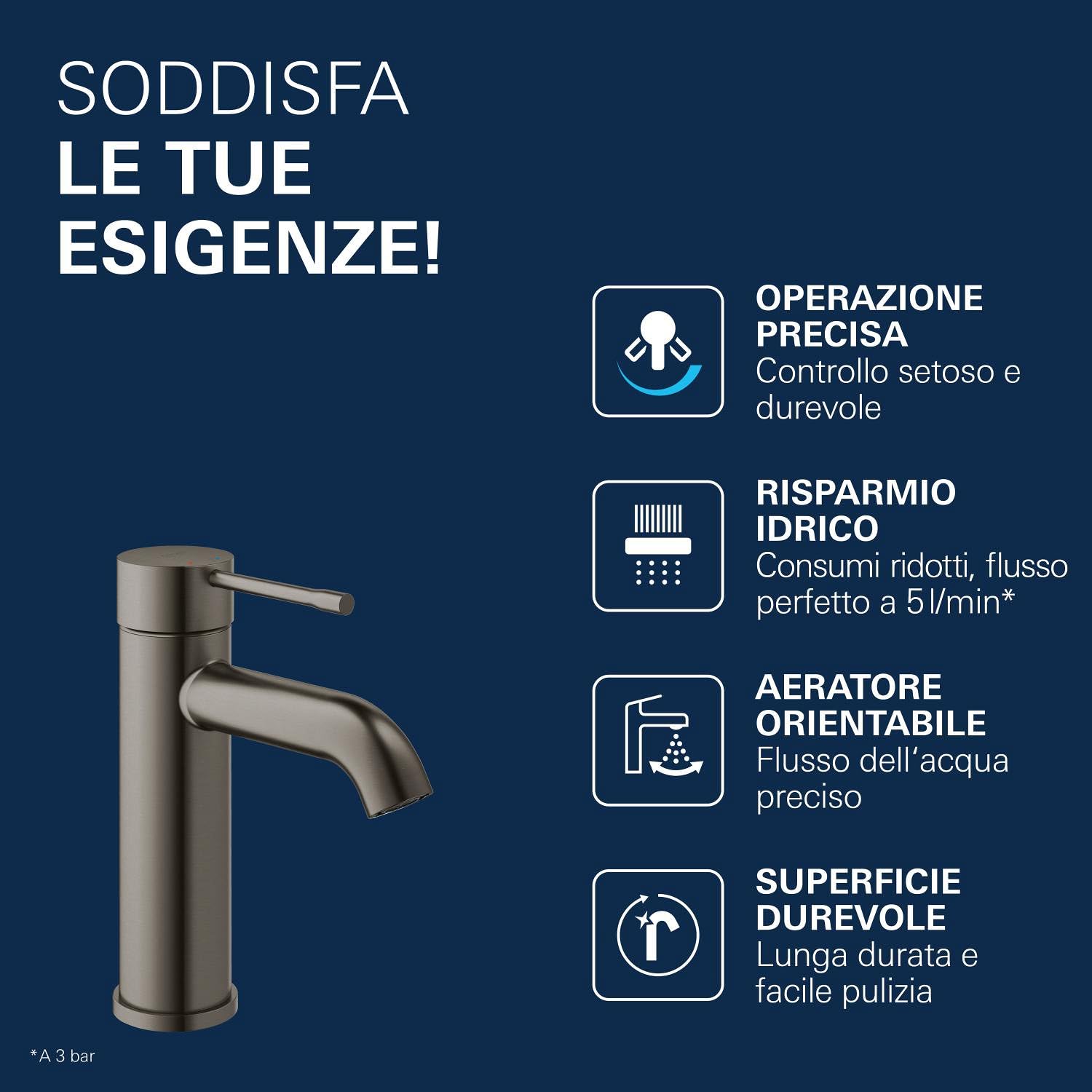 Grohe Essence 23590AL1 Rubinetto Lavabo S Grafite Spazzolata