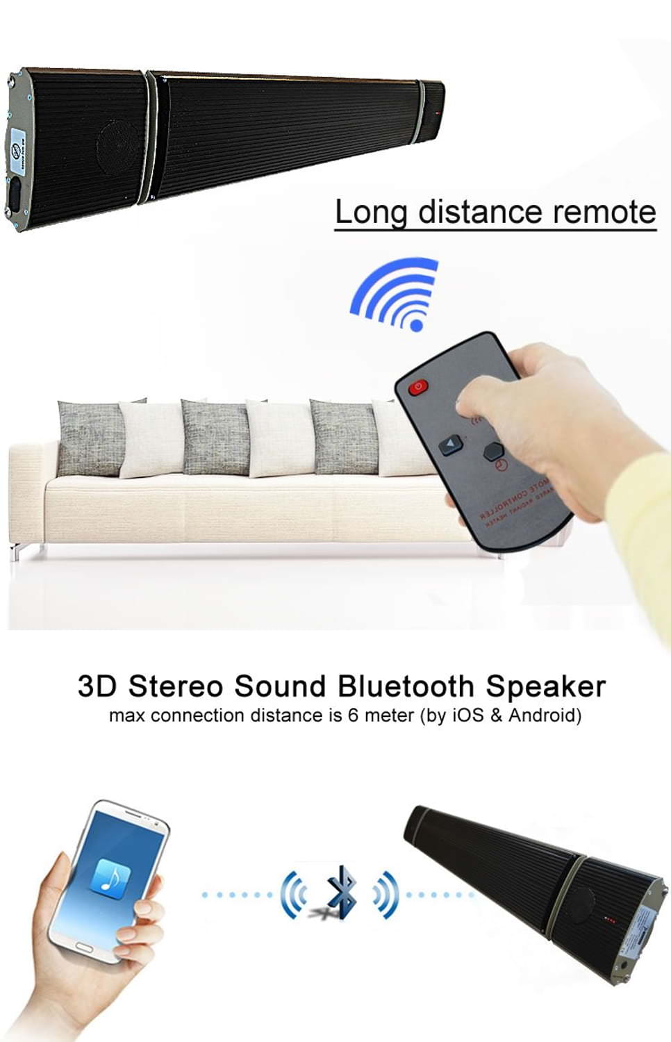 Sined 1000 Sound Pannello Infrarossi 1000W Nero Bluetooth