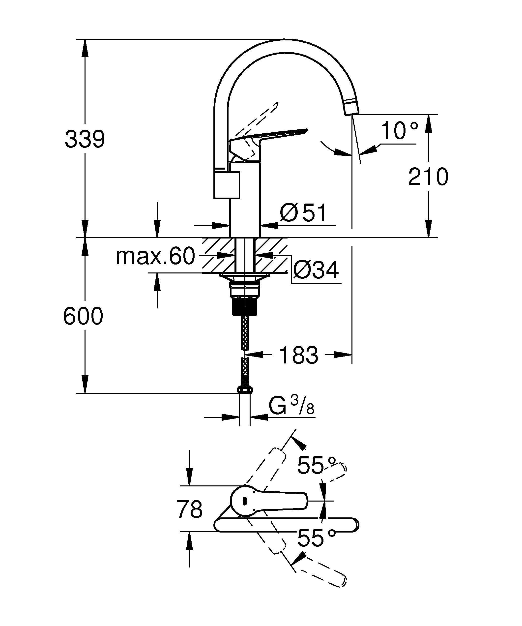 GROHE Start QuickFix miscelatore cucina nero opaco bocca C