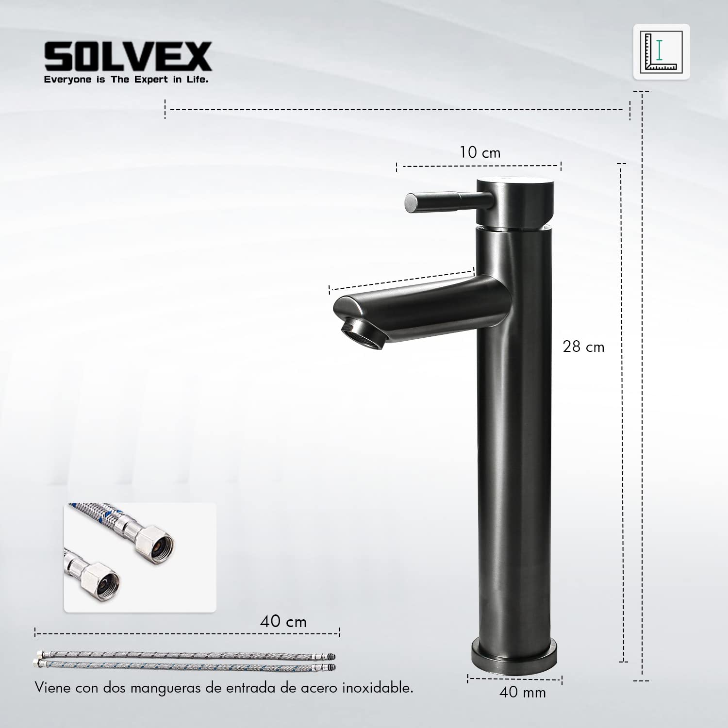 Solvex SP-10032-G miscelatore lavabo nichel spazzolato alto