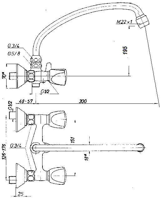Schmiedl GS1440 rubinetto parete due manopole vasca