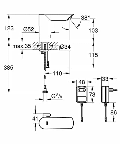 GROHE Bau Cosmopolitan miscelatore lavabo elettronico a infrarossi