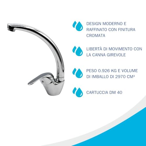 Fluxy Urano rubinetto cucina cromato canna alta girevole