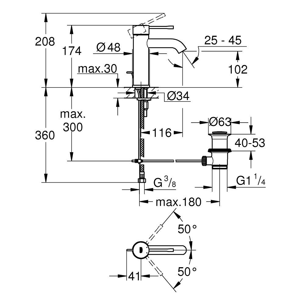 Grohe Essence 23589001 Miscelatore Lavabo Cromo con Saltarello