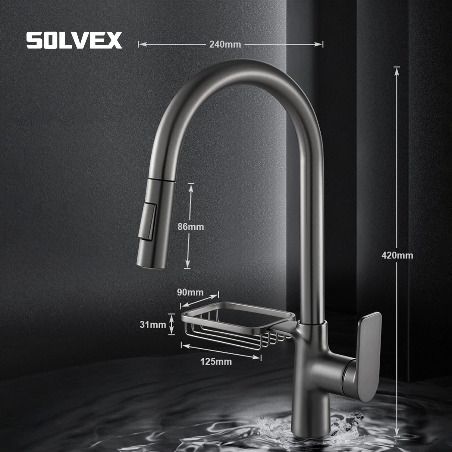 Solvex SP-10044-G rubinetto cucina grigio acciaio inox