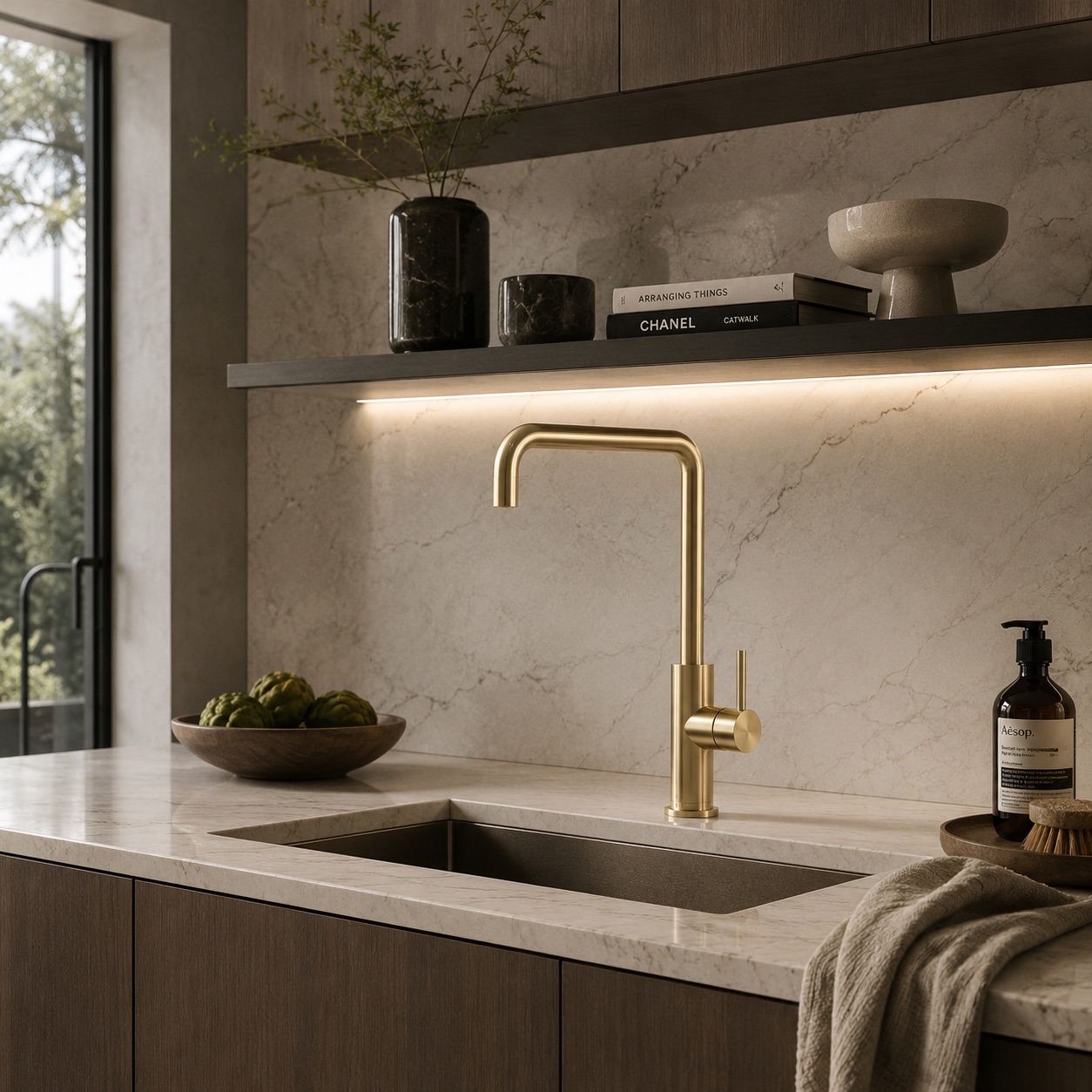 Sined Levante Quadro rubinetto cucina oro acciaio 316L