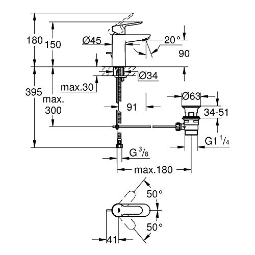 Grohe BauEdge 23328000 Miscelatore Lavabo S con Scarico