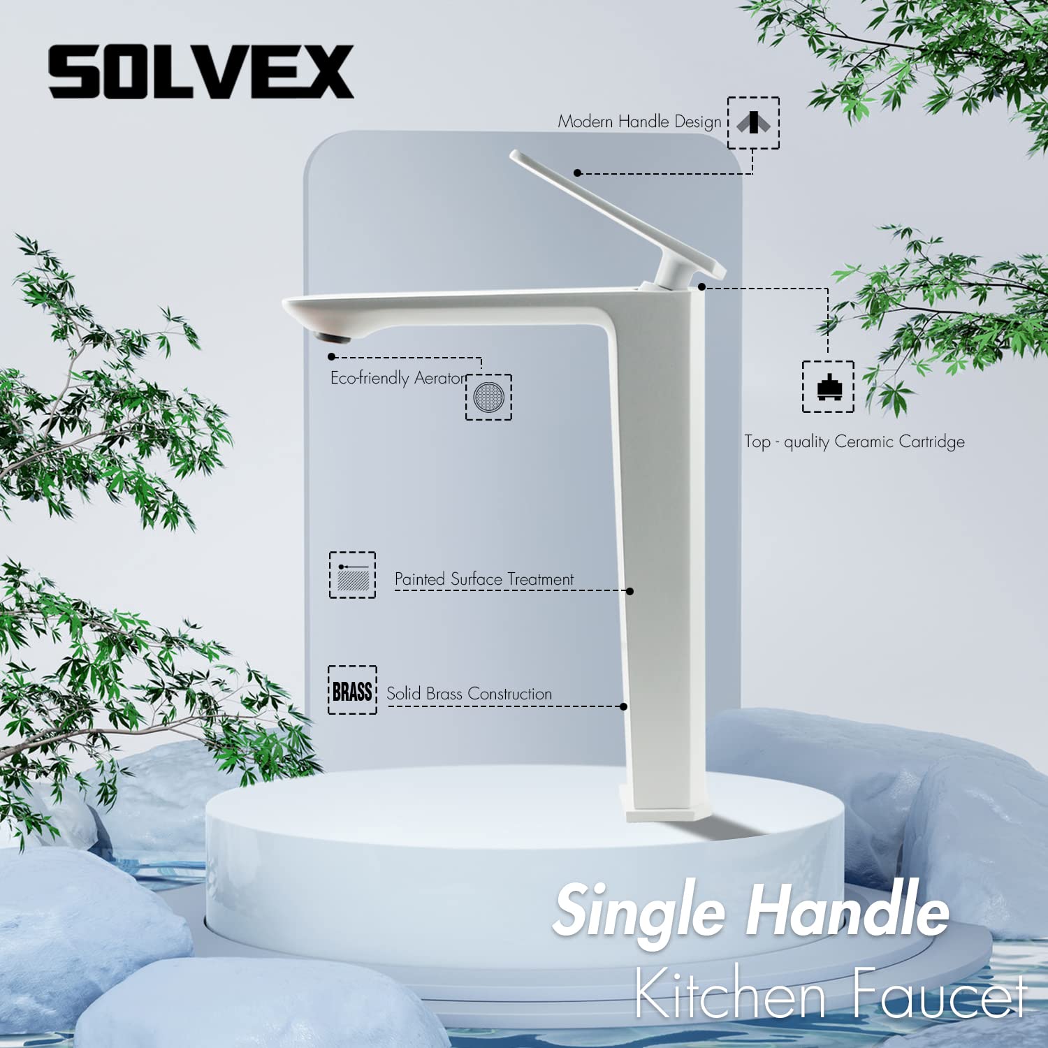 Solvex SP-12008-B miscelatore lavabo bianco girevole ottone