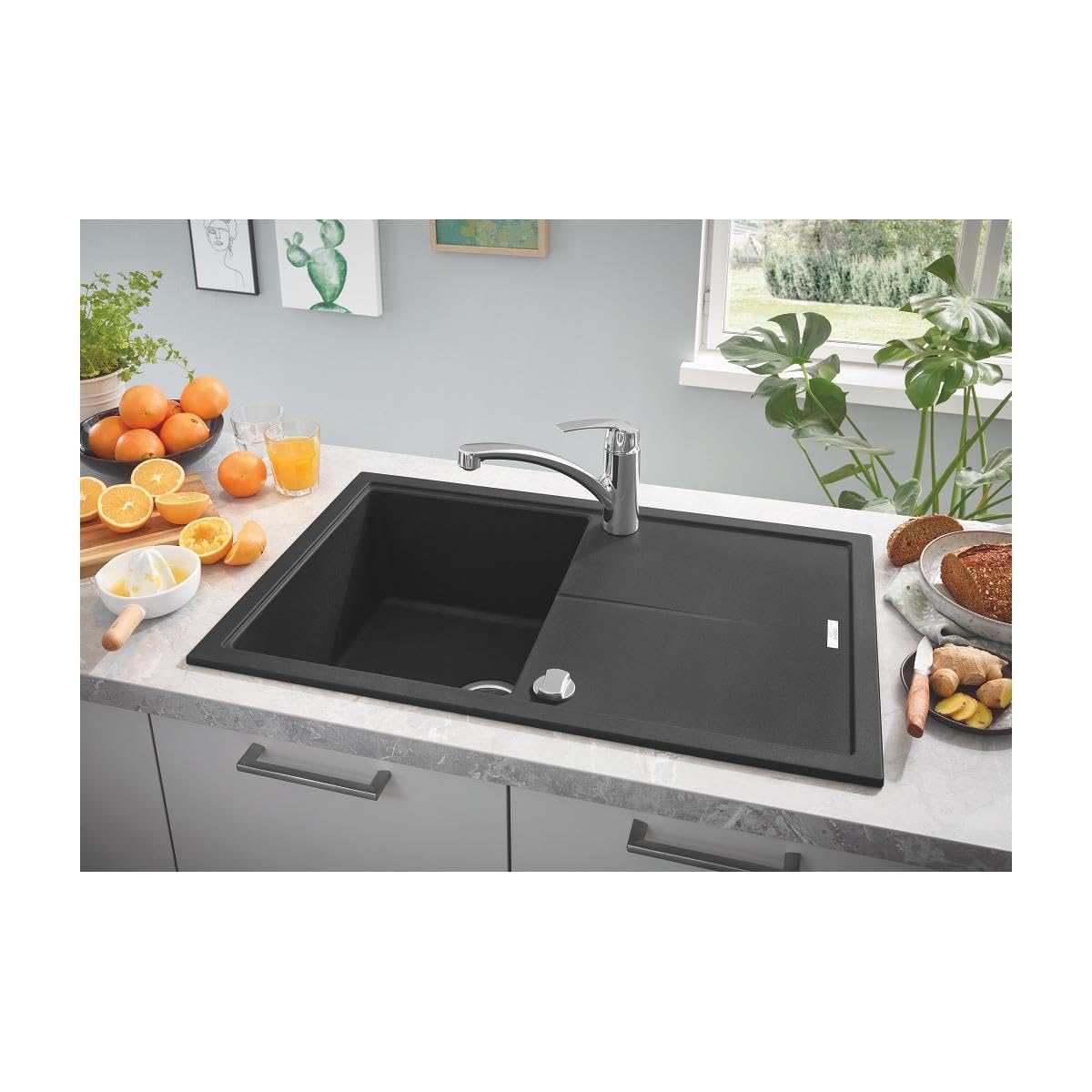 GROHE K400 Lavello Cucina Granito Nero 78x50 con Gocciolatoio