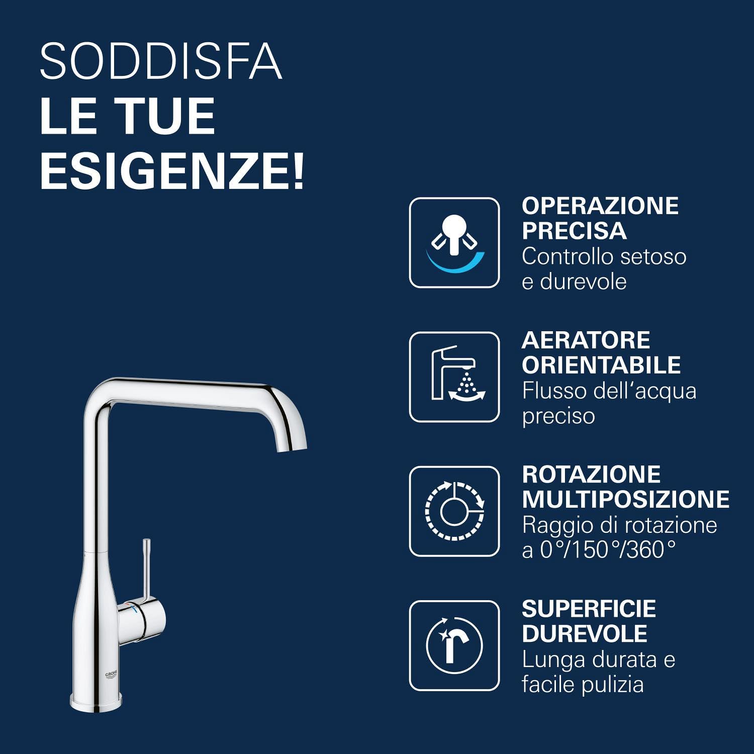 Grohe Essence 30269000 Miscelatore Cucina Cromato Monocomando