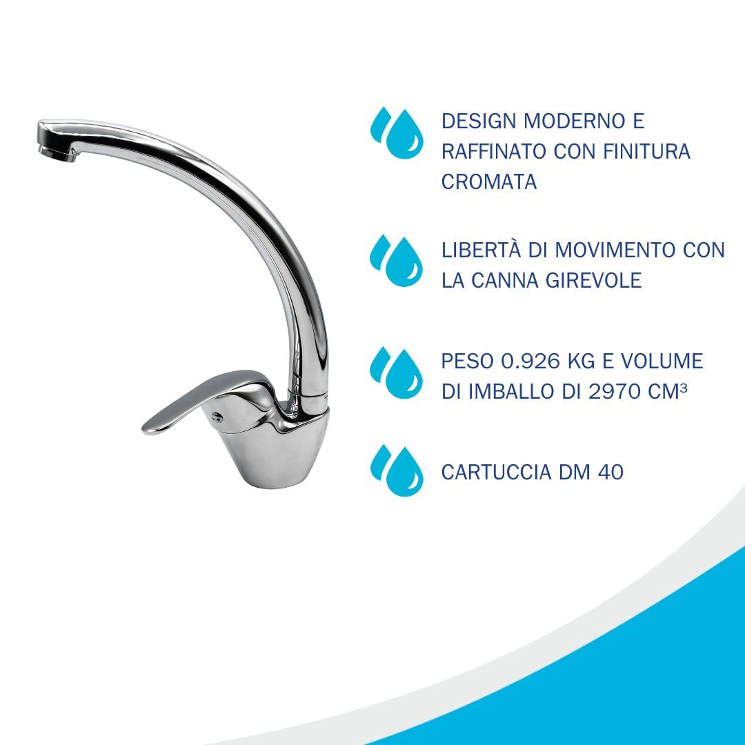 Fluxy Urano rubinetto cucina cromato canna alta girevole