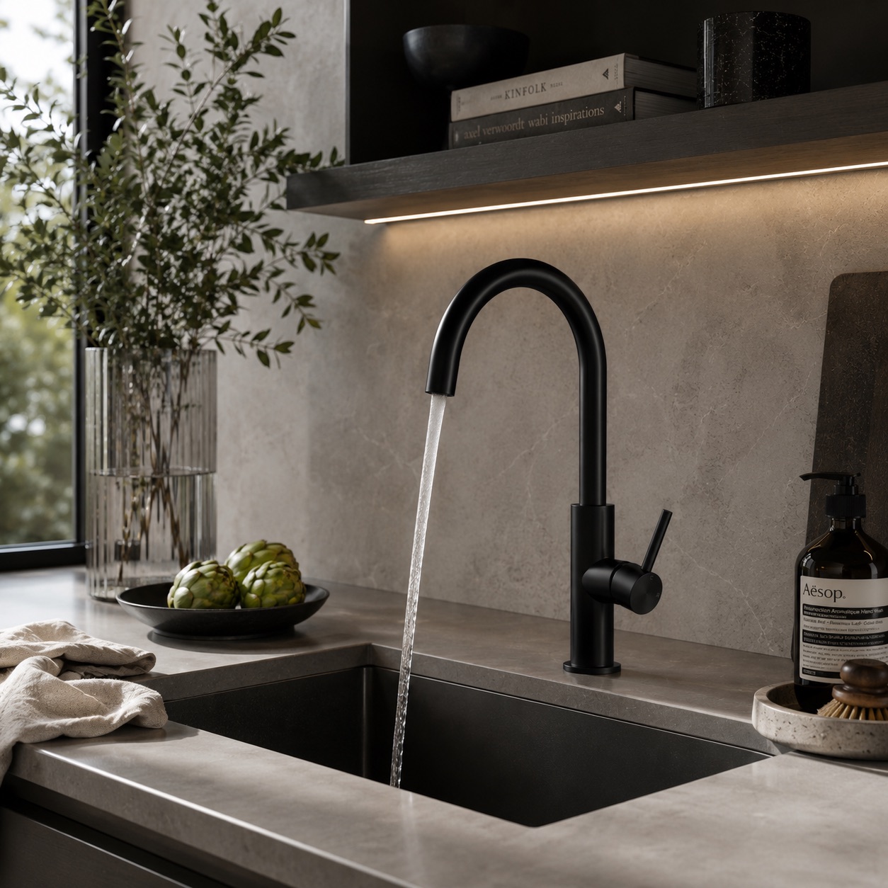 Sined Rubinetto Lavello Levante Alto Nero miscelatore cucina nero