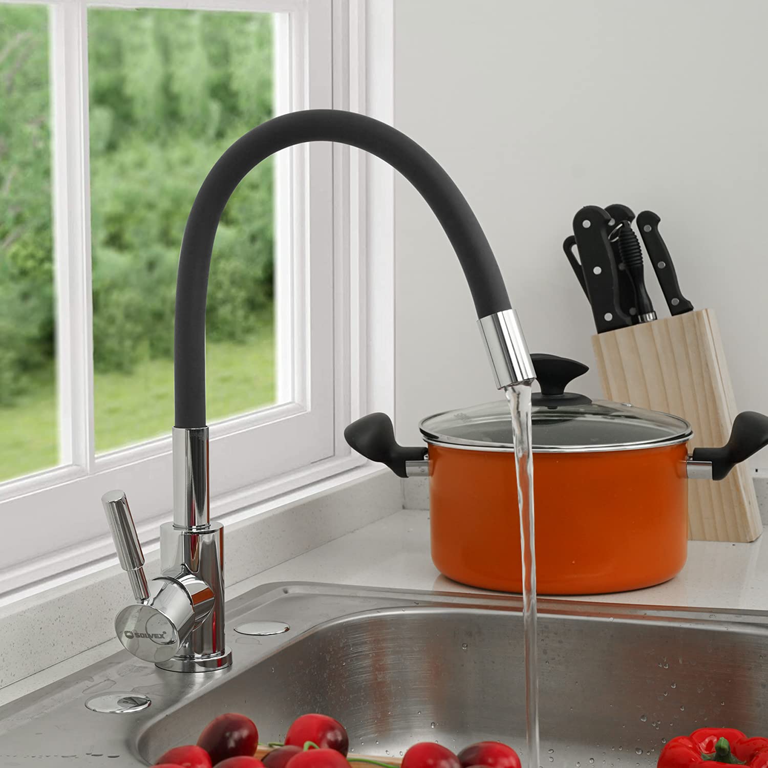 Solvex rubinetto cucina acciaio inox leva singola 360°