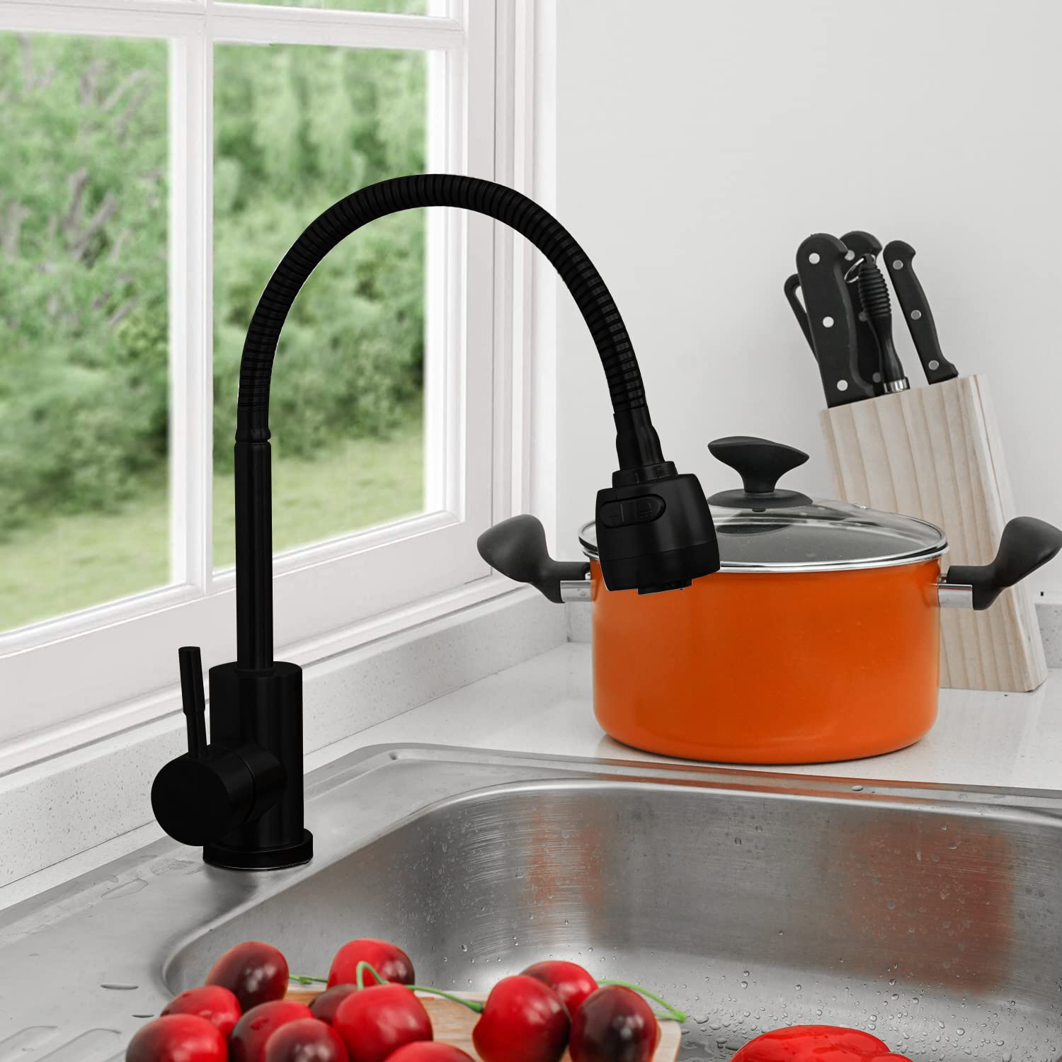 Solvex SP-10017 Rubinetto Cucina Nero con Doccetta 360°