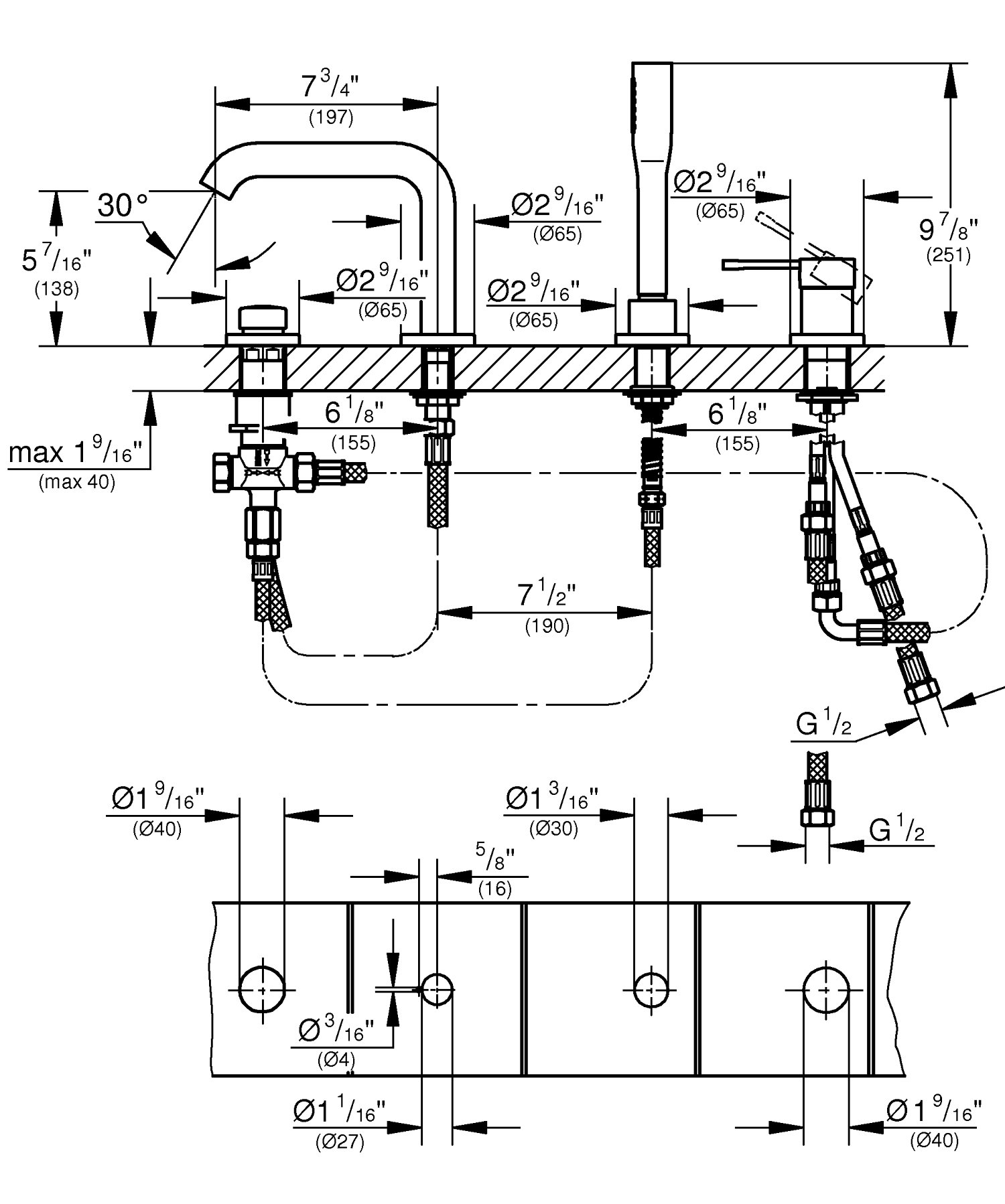 GROHE Essence 19578DC1 Rubinetto Vasca 4 Fori Acciaio
