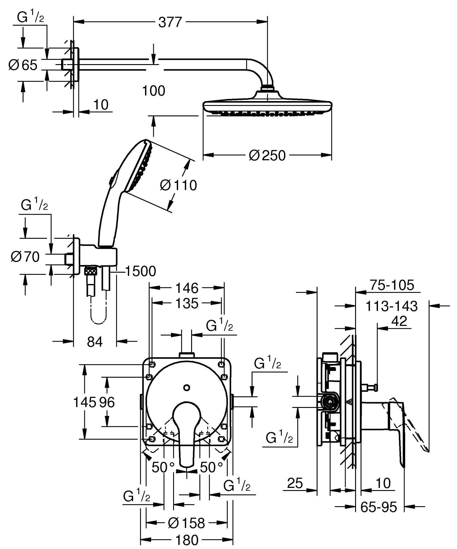 GROHE Start Sistema Doccia Incasso 25292000 Cromo Vitalio 250