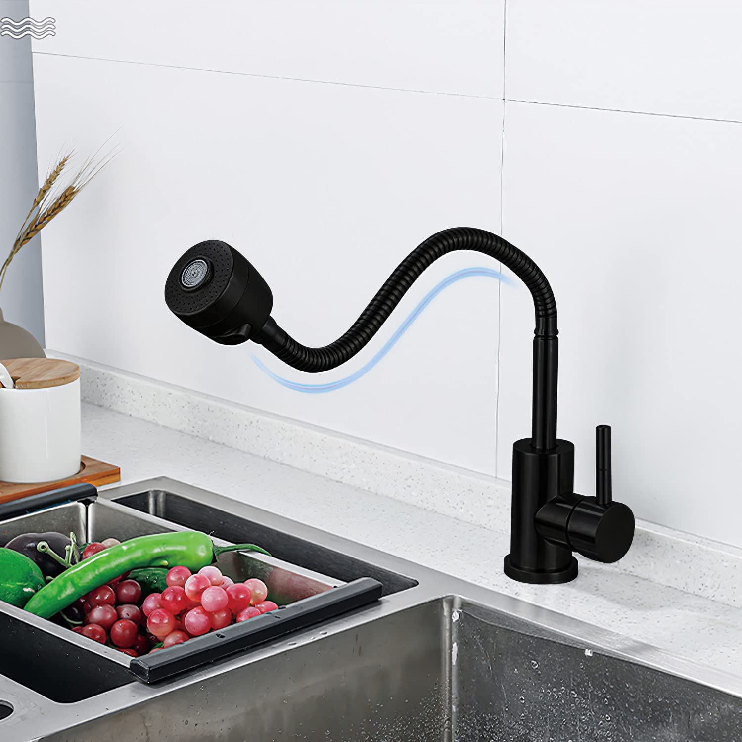 Solvex SP-10017 Rubinetto Cucina Nero con Doccetta 360°