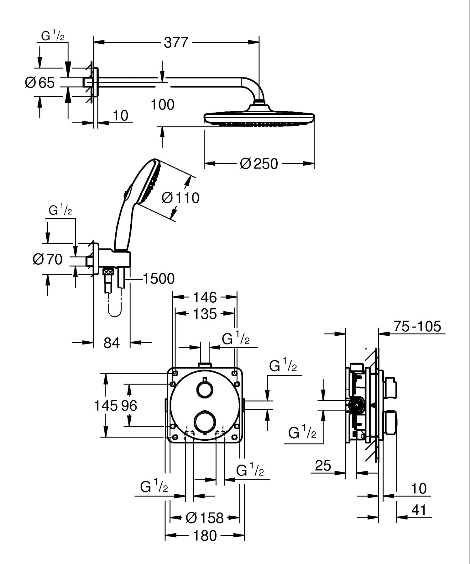 Grohe Precision 34883000 sistema doccia incasso cromo 250