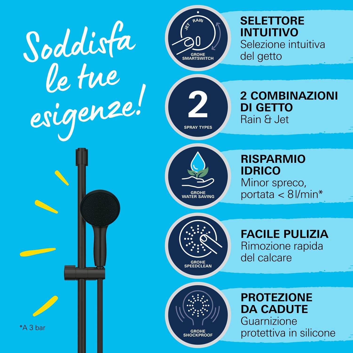 GROHE Vitalio Start Set Doccia Saliscendi 2 Getti Nero Opaco