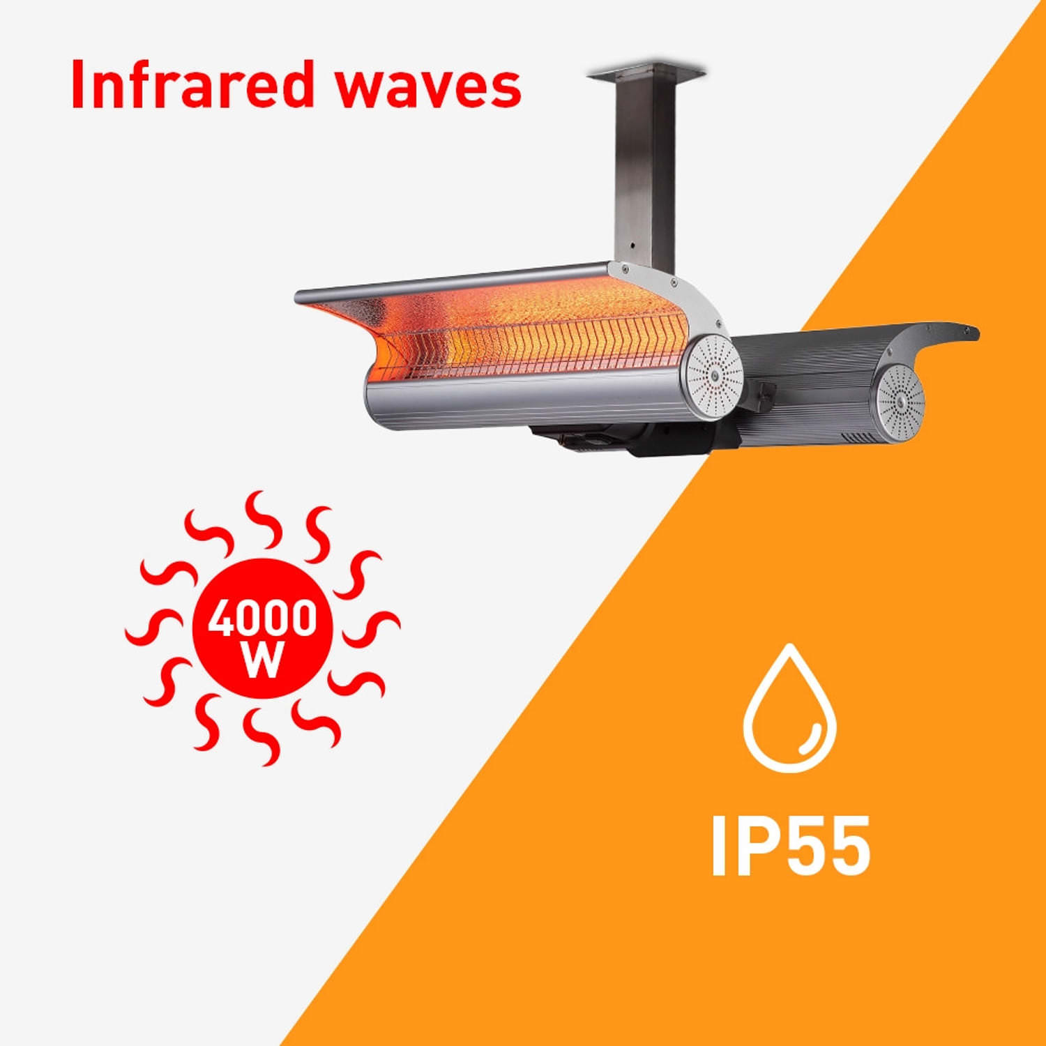 Sined 4000 stufa infrarossi da soffitto grigia IP65