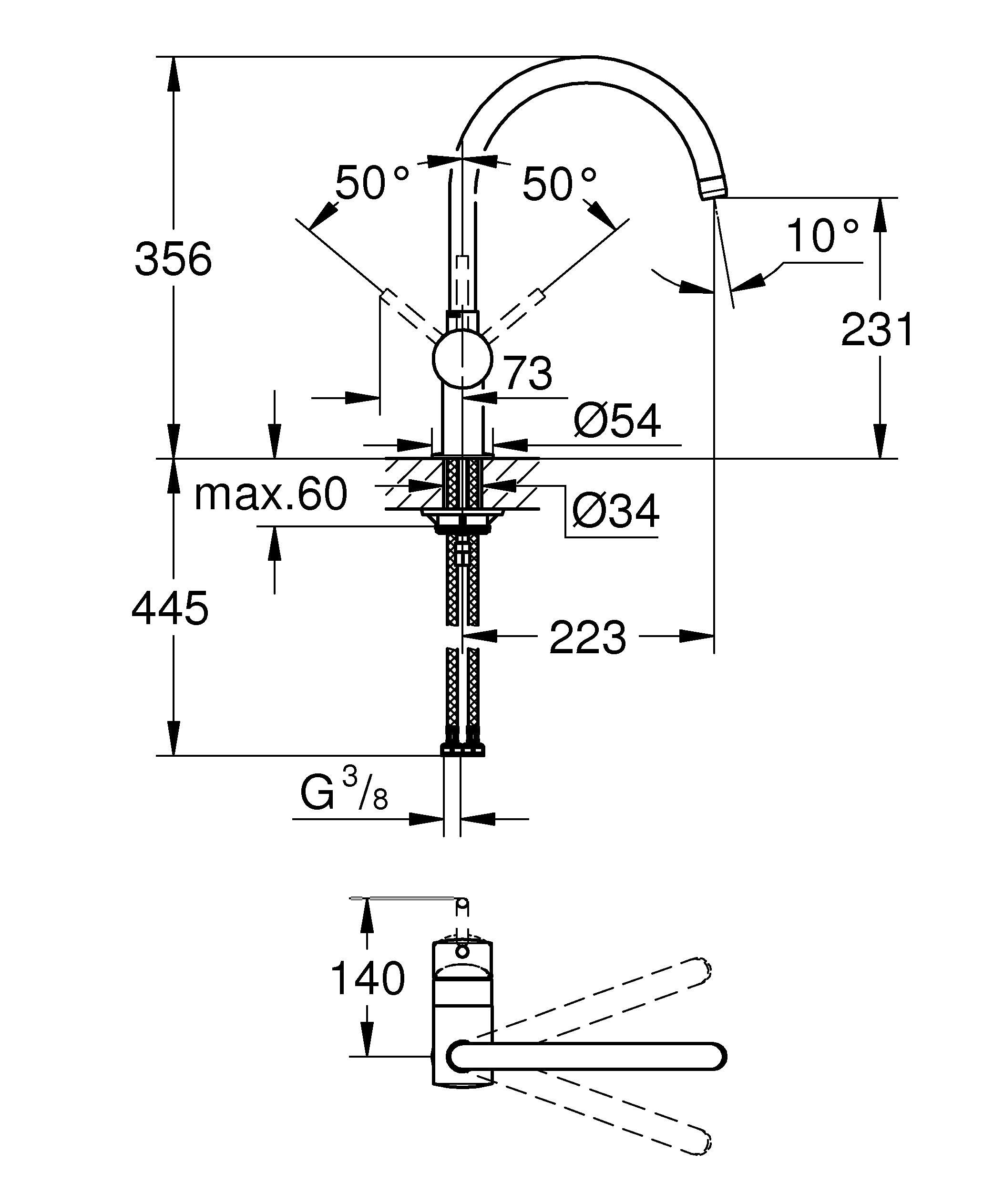 Grohe Minta 32917000 Miscelatore Cucina Cromato Bocca Alta