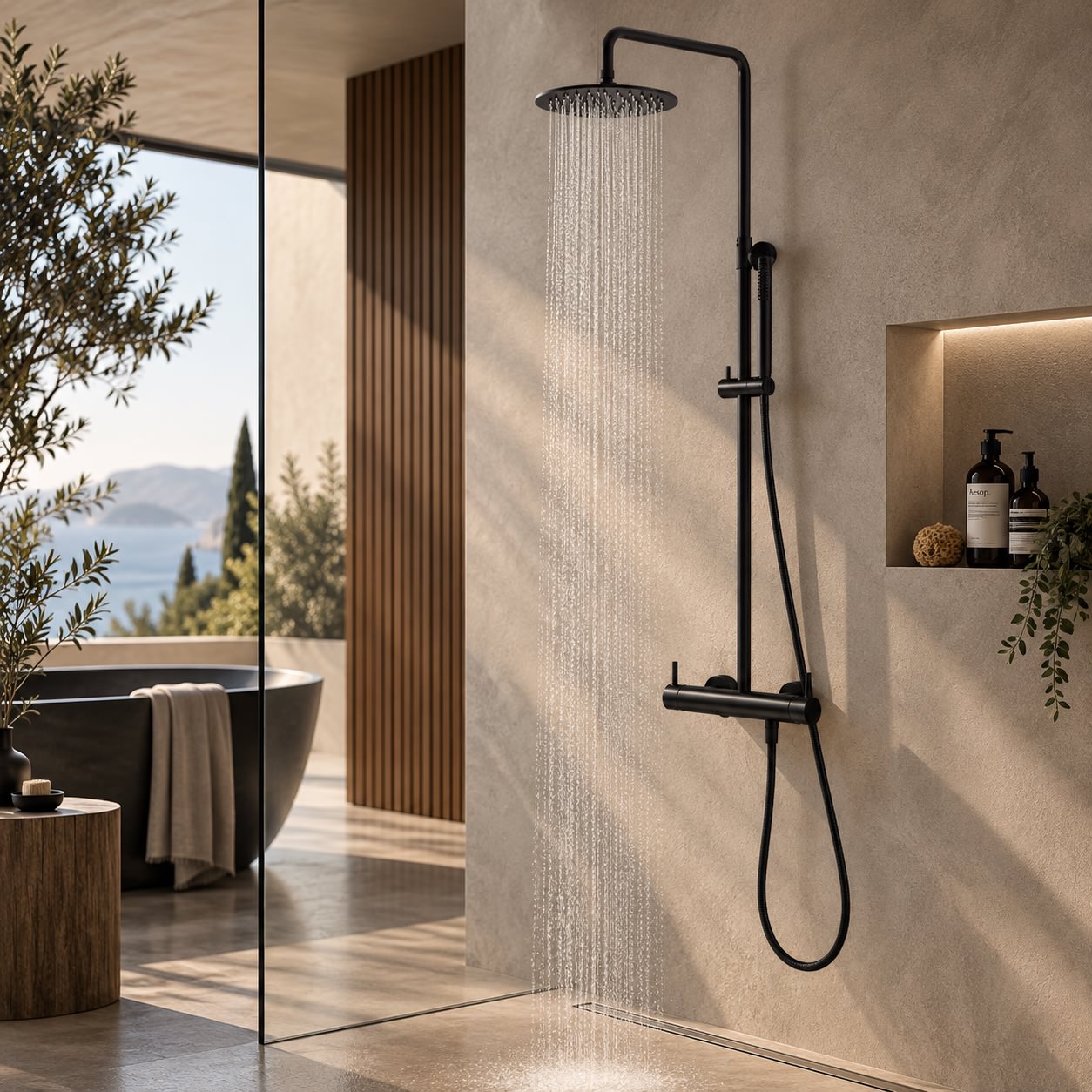 Sined Levante doccia a parete nero soffione 25 cm