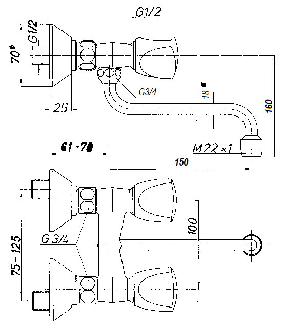 Schmiedl GS1423P rubinetto a muro due manopole interasse 100