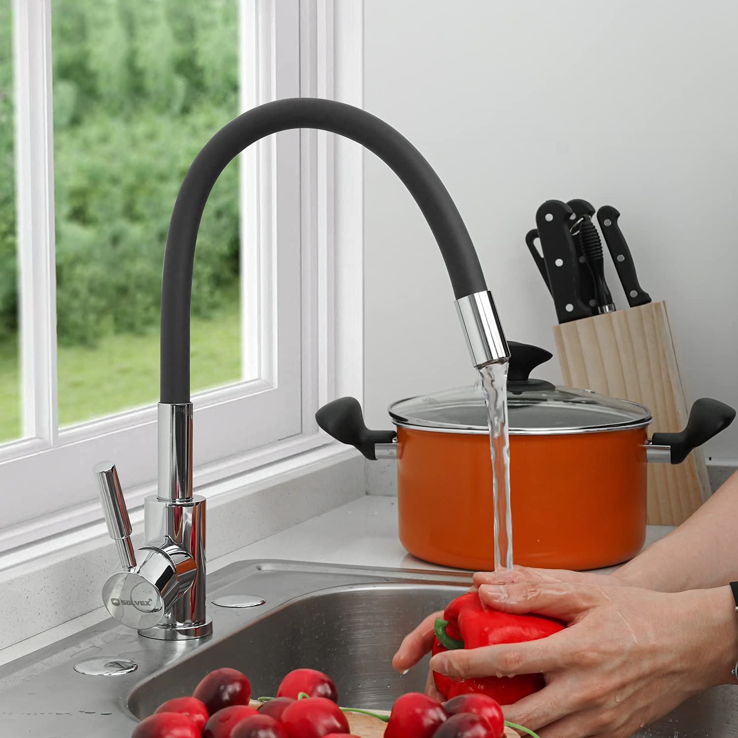 Solvex rubinetto cucina acciaio inox leva singola 360°