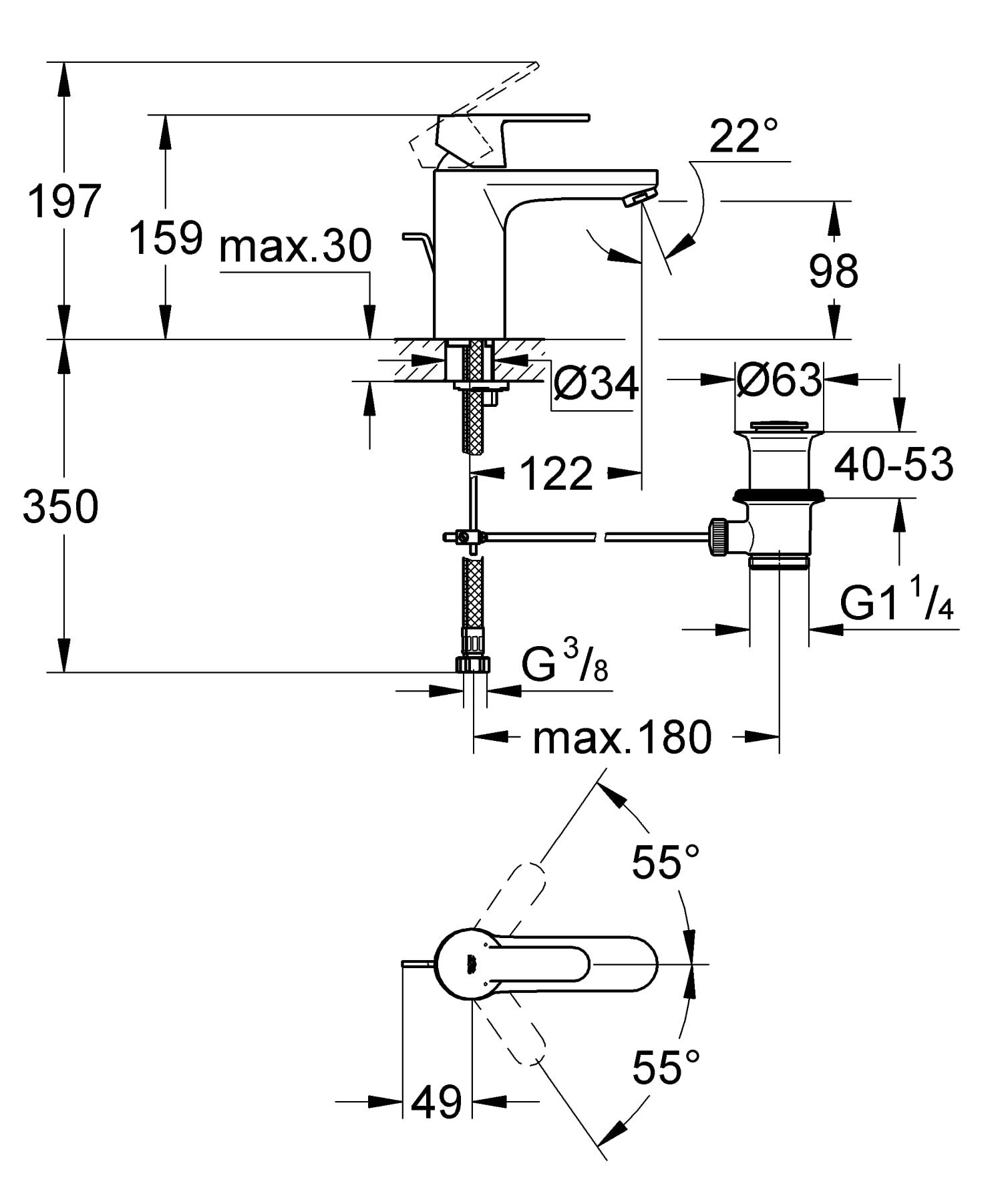 Grohe Eurocube 23454000 miscelatore lavabo M con saltarello