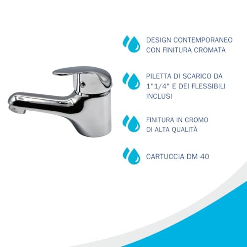 Fluxy Urano rubinetto lavabo cromato con piletta