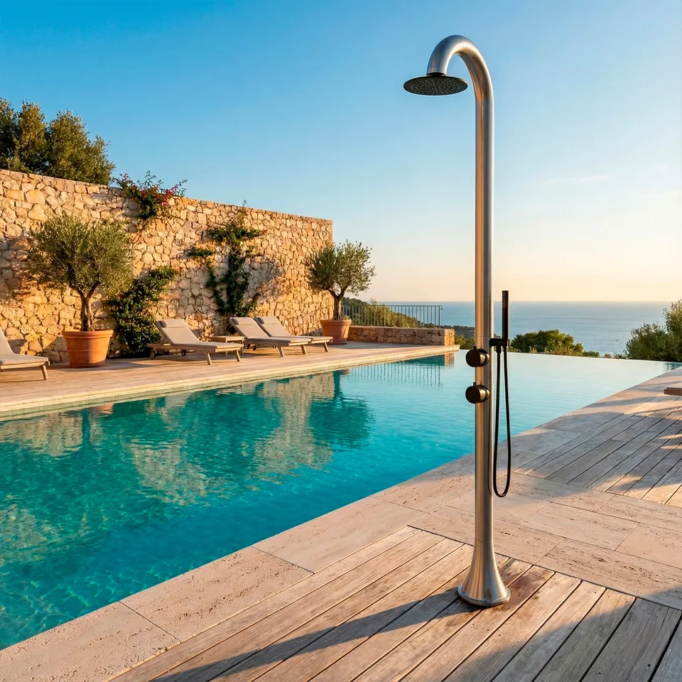 Sined Luna Duo doccia esterno nera acqua calda e fredda inox