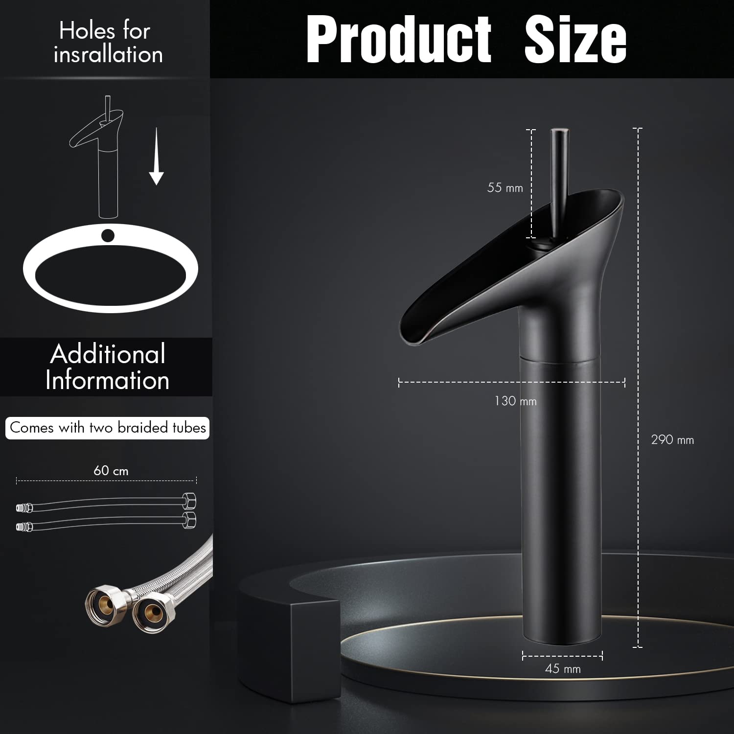 Solvex SP-12025-N miscelatore lavabo cascata nero opaco