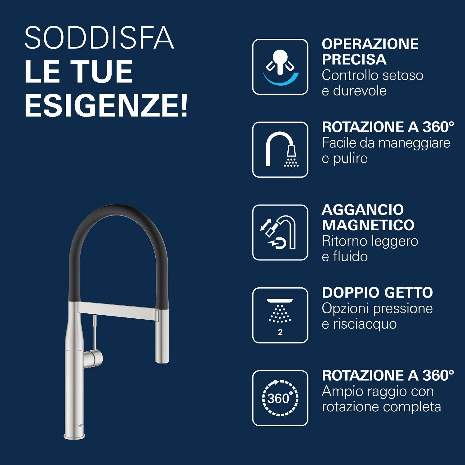 Grohe Essence New 30294DC0 miscelatore cucina acciaio inox con doccetta