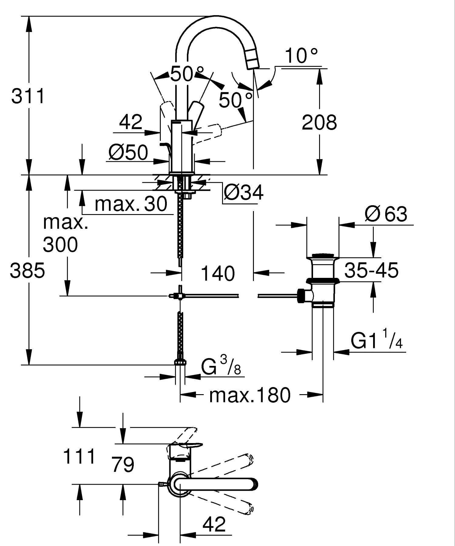 GROHE Start Rubinetto Lavabo 242032432 Nero Opaco con Scarico