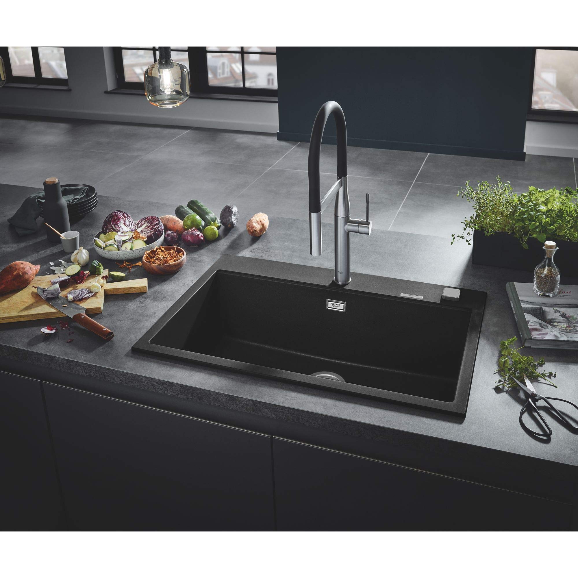 GROHE K700 80-C Lavello Cucina 78x50 Granite Black con Gocciolatoio