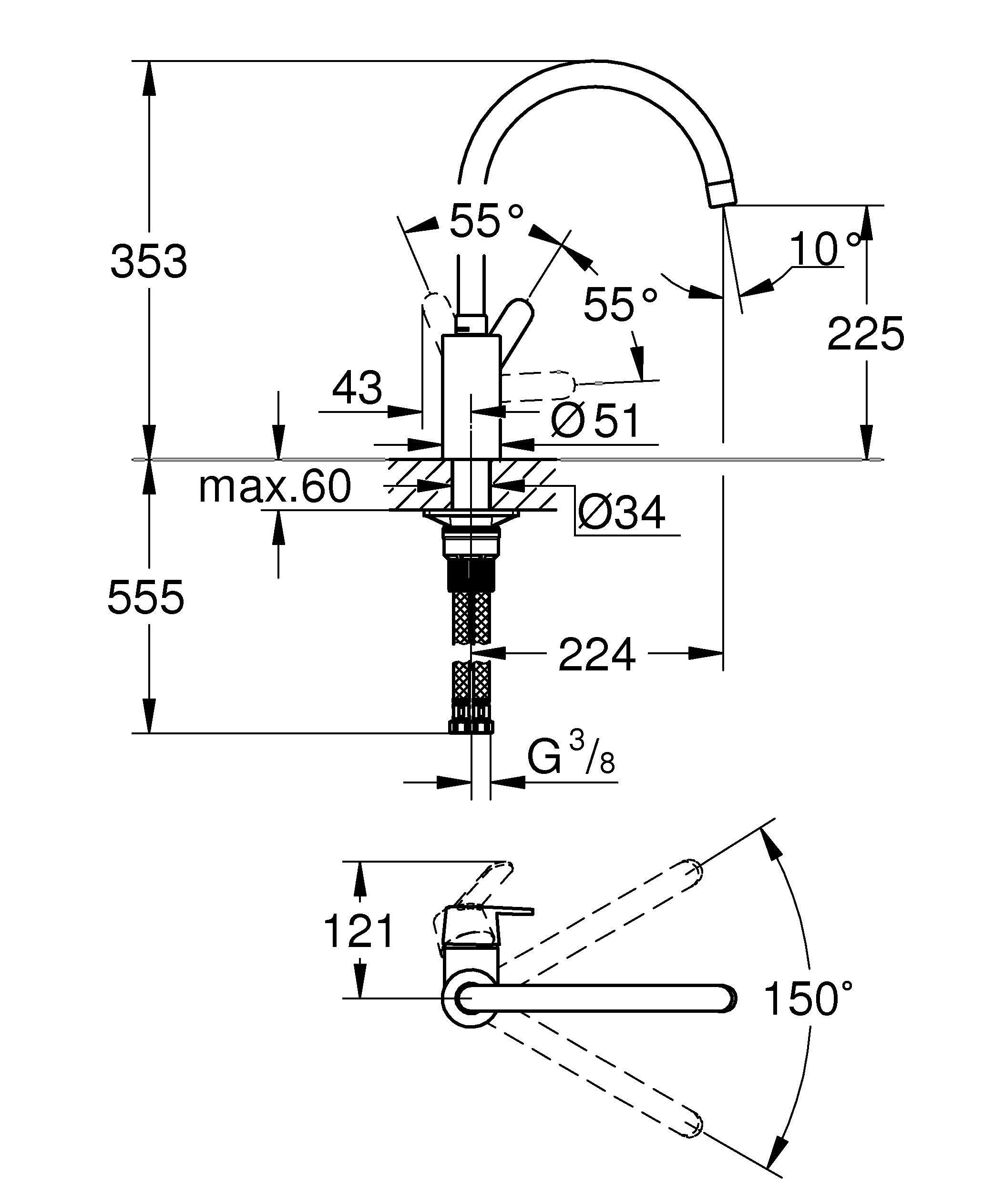 GROHE Get 31552DC0 miscelatore cucina nero opaco bocca alta