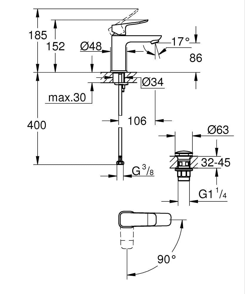 GROHE Dice 1018612430 Rubinetto Lavabo Nero Opaco Risparmio Idrico